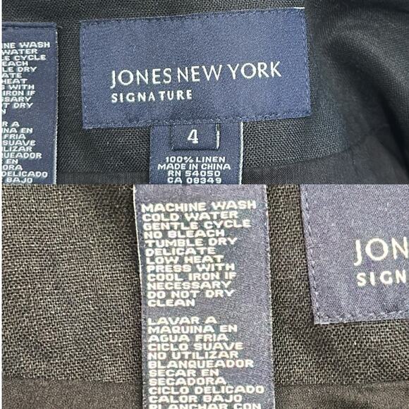 Jones New York Vtg Y2K Black Linen Eyelet Flared Gore Midi Skirt Academia Size 4 - Picture 7 of 8